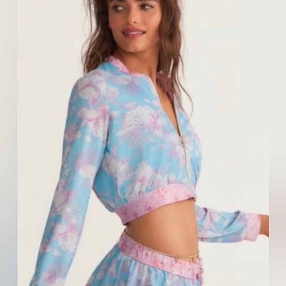 Hurley x LoveShackFancy Under the Sea Cropped bomber jacket mermaid print large - Picture 1 of 9